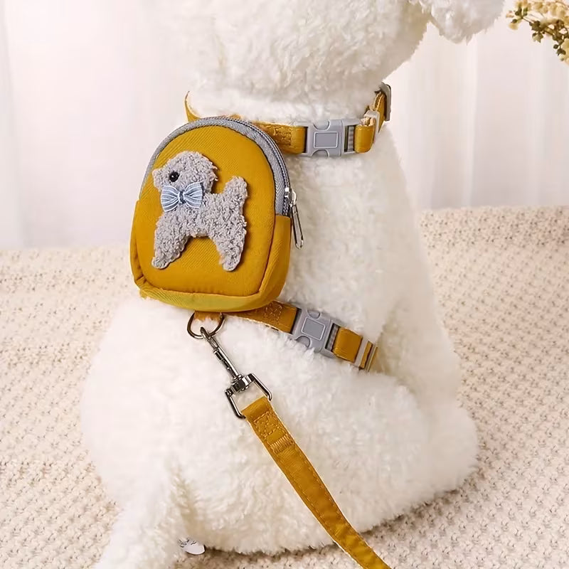 Gilet harnais ajustable avec sac à dos pour chien petit et moyen en jaune