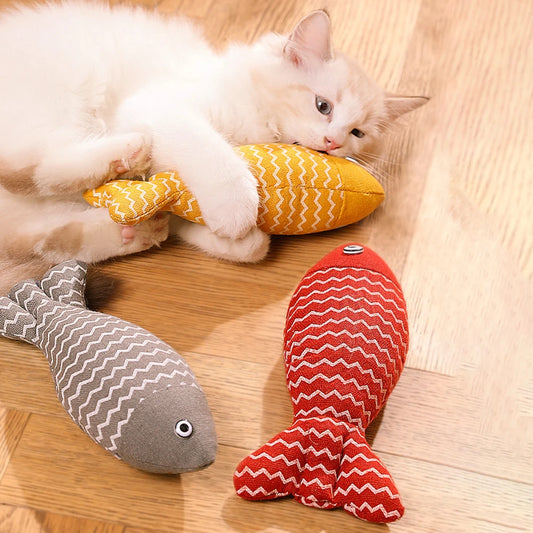 Jouet poisson en lin pour chat avec catnip – anti-stress, doux et sûr

