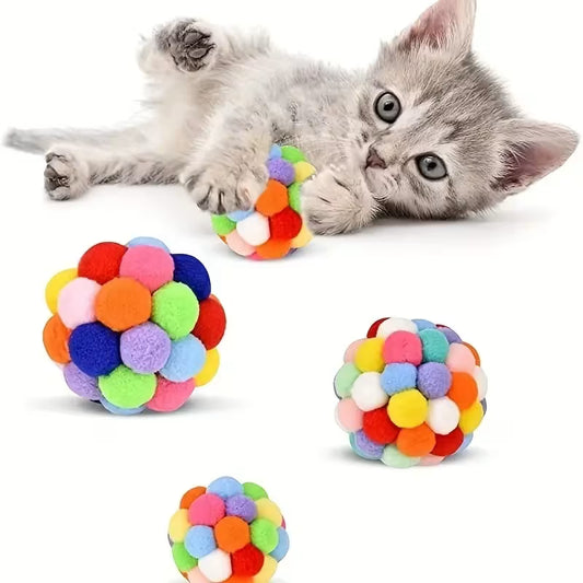 Lot de balles pour chat avec grelot, peluche douce et laine colorée – jouets interactifs pour chats de tous âges.