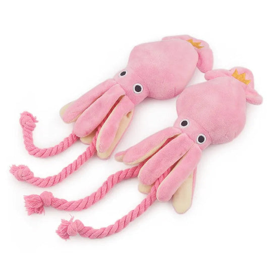 Squid Puppy Pet Dog Chew For Lovely Pink Teeth Cleaning Pet Toys Octopus Plush Toys Supplies BB Small Cute Rope Toy Dog Squeak Pawpal store