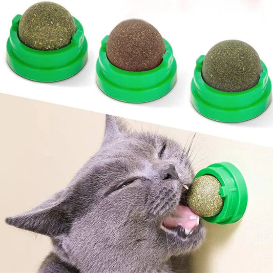 Natural Catnip Cat Wall Stick-on Ball Toy Scratchers Treats Healthy Natural Removes Balls to Promote Digestion Cat Grass Snack Pawpal store
