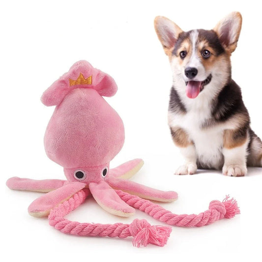 Squid Puppy Pet Dog Chew For Lovely Pink Teeth Cleaning Pet Toys Octopus Plush Toys Supplies BB Small Cute Rope Toy Dog Squeak Pawpal store
