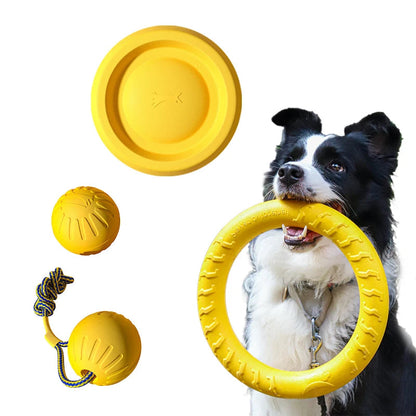 EVA Durable Dog Toys 4 Pack  Flying Disc + Ball + Tug Rope for Puppy&Adult Dogs  Chew-Proof Teeth Cleaning Set（2024 Best Seller） Pawpal store