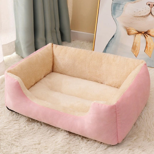 panier chaud pour chien et chat en tissu peluche doux - Couleur rose